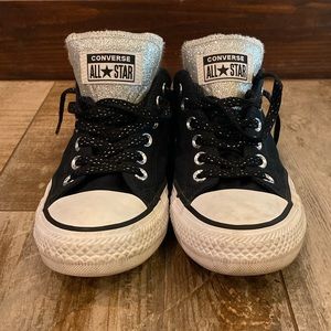 Converse All Star Black with Silver tongue Low Top Lace-Up Sneakers Women’s Sz 7